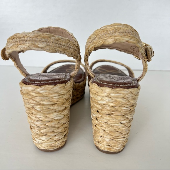 SAM EDELMAN Deena Raffia Ankle Strap Buckle Closure Platform Wedges Sandals Sz 8 - Picture 7 of 11